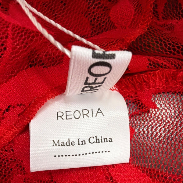 Reoria Womens Red Lace Halter Top Sheer Floral Tie-Neck Camisole Size M