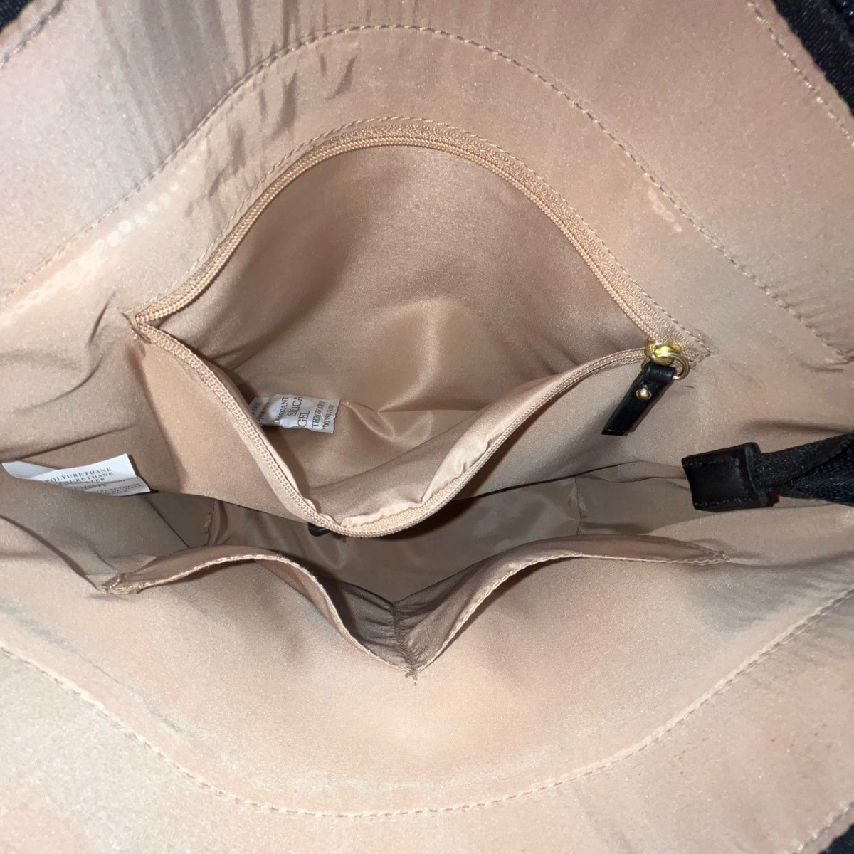 Anne Klein Floral Print Black Faux Leather Gold Accent Zipper Closure Tote Bag