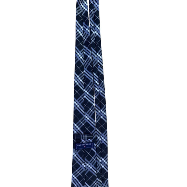 Saddlebred Mens Navy & Blue Plaid Silk Blend Necktie Classic Pattern Formal Wear