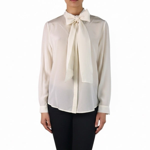LILYSILK Womens Ivory 100% Mulberry Silk Tie Neck Blouse Long Sleeve  Sz M  New