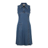 Sweet Princes Womens Blue Denim Sleeveless Dress With Zippered Front Size L