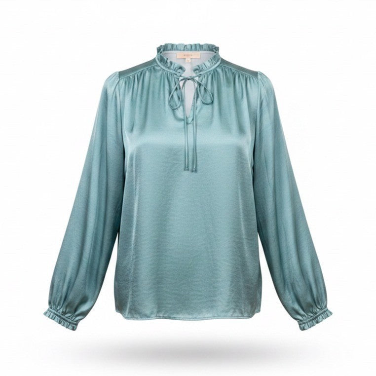 Loft Womens Sage Green Long Sleeve Blouse Keyhole Tie Neck Size XL