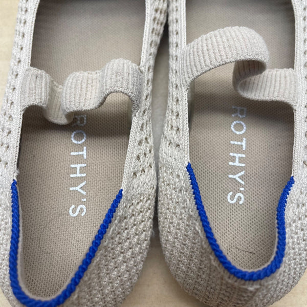 Rothys Kids Beige Knit Mary Jane Bow Ballet Flats Size K2