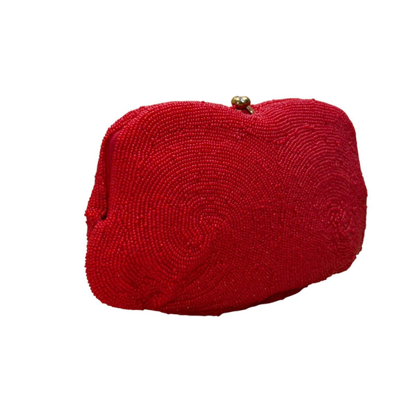 Saks Fifth Avenue Women’s Red Spiral Beaded Vintage Design Clasp Closure Pouch