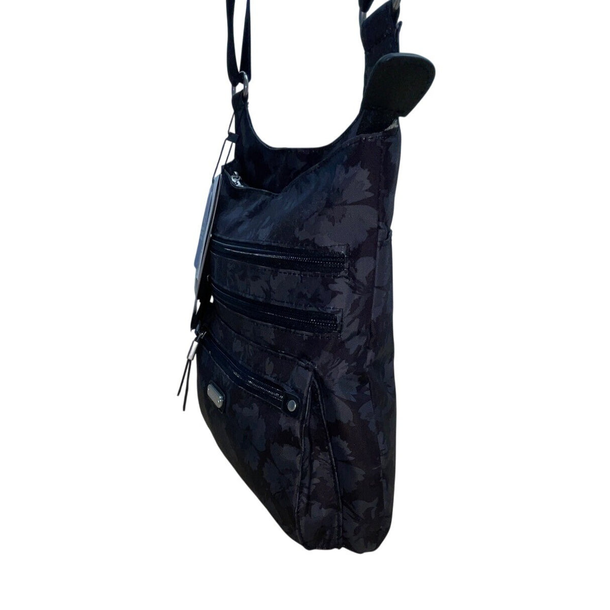 Baggallini Black Floral Design Adjustable Strap Zippered RFID Crossbody Bag Sz M