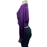 Zara Women’s Purple Satin Knotted Surplice Top Blouse  Sz L