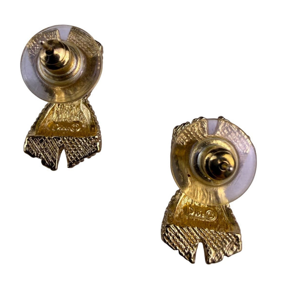 Christian D Womens Gold Tone Metal Textured Bow Post Earrings Vintage