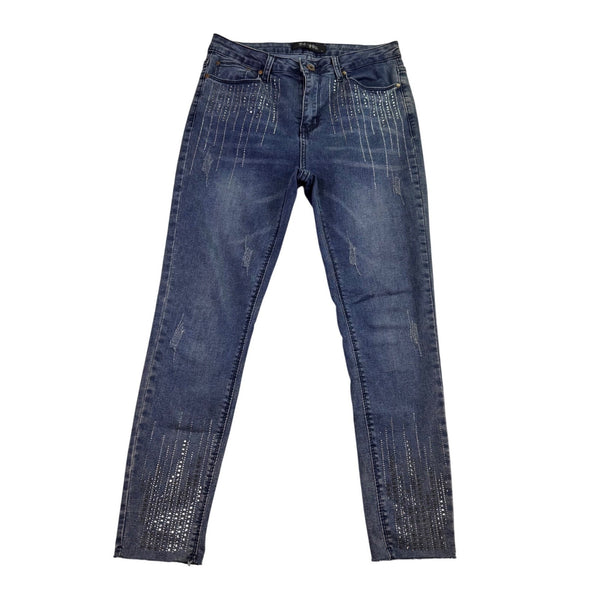 Be You Womens Blue Denim Embellished Distressed Skinny Jeans Size L