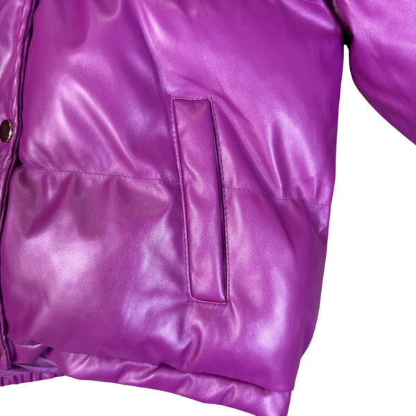 Fashion Nova Girls Purple Puffer Coat Faux Fur Hood Size 14 Y2K Winter