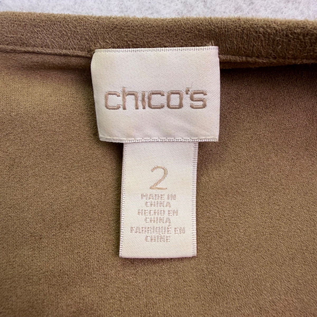 Chicos Womens Tan Lace Overlay Knit Jacket With Pockets & 3/4 Sleeves Size 2