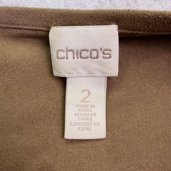 Chicos Womens Tan Lace Overlay Knit Jacket With Pockets & 3/4 Sleeves Size 2