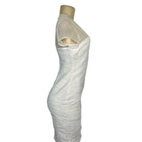 Cache White Mesh Sheer Cap Sleeve Ruched Mini Dress Size 8