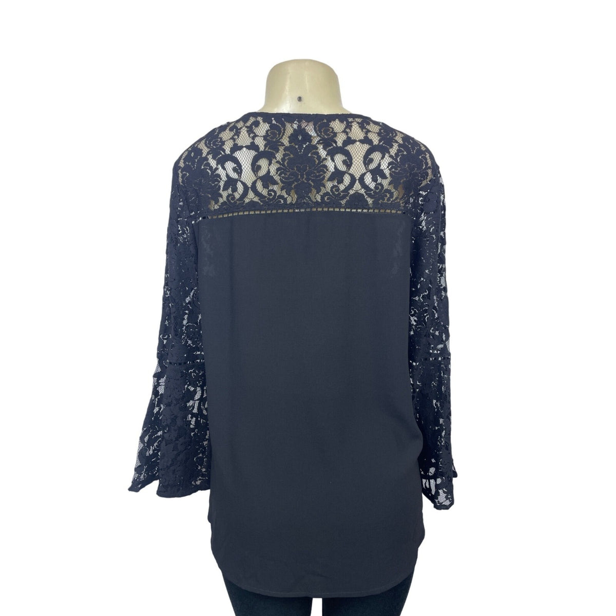 Chico’s Women's Black Long Sleeve Floral Mesh Shirt Sz 1