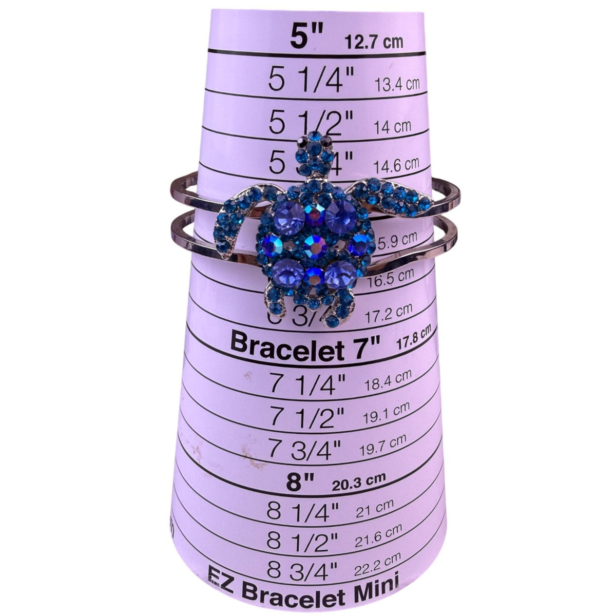 Silver Tone Womens Blue Rhinestone Turtle  Bracelet Adjustable Charm Jewelry