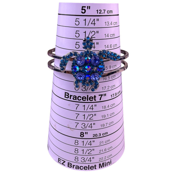 Silver Tone Womens Blue Rhinestone Turtle  Bracelet Adjustable Charm Jewelry