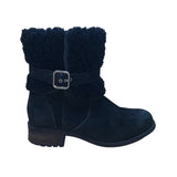 UGG Womens Black Suede Shearling Buckled Mid-Calf Winter Boots Size 7