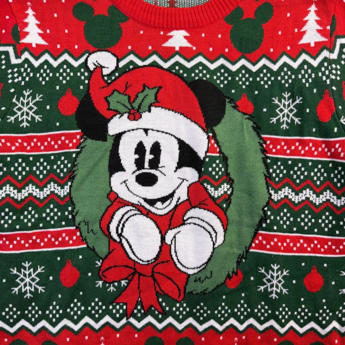 Disney Unisex Green Red Mickey Mouse Holiday Sweater Christmas Size Large