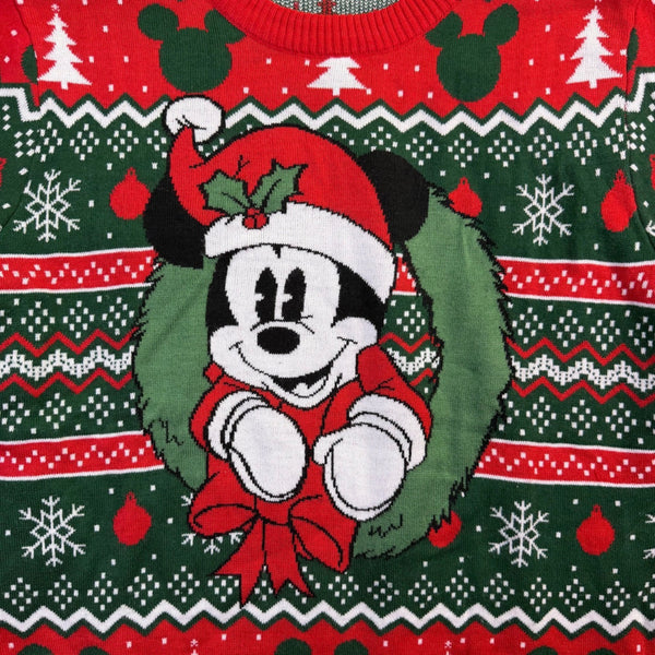 Disney Unisex Green Red Mickey Mouse Holiday Sweater Christmas Size Large