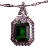 Silver Tone Womens Green Gemstone Pendant Necklace Elegant Chain Contemporary