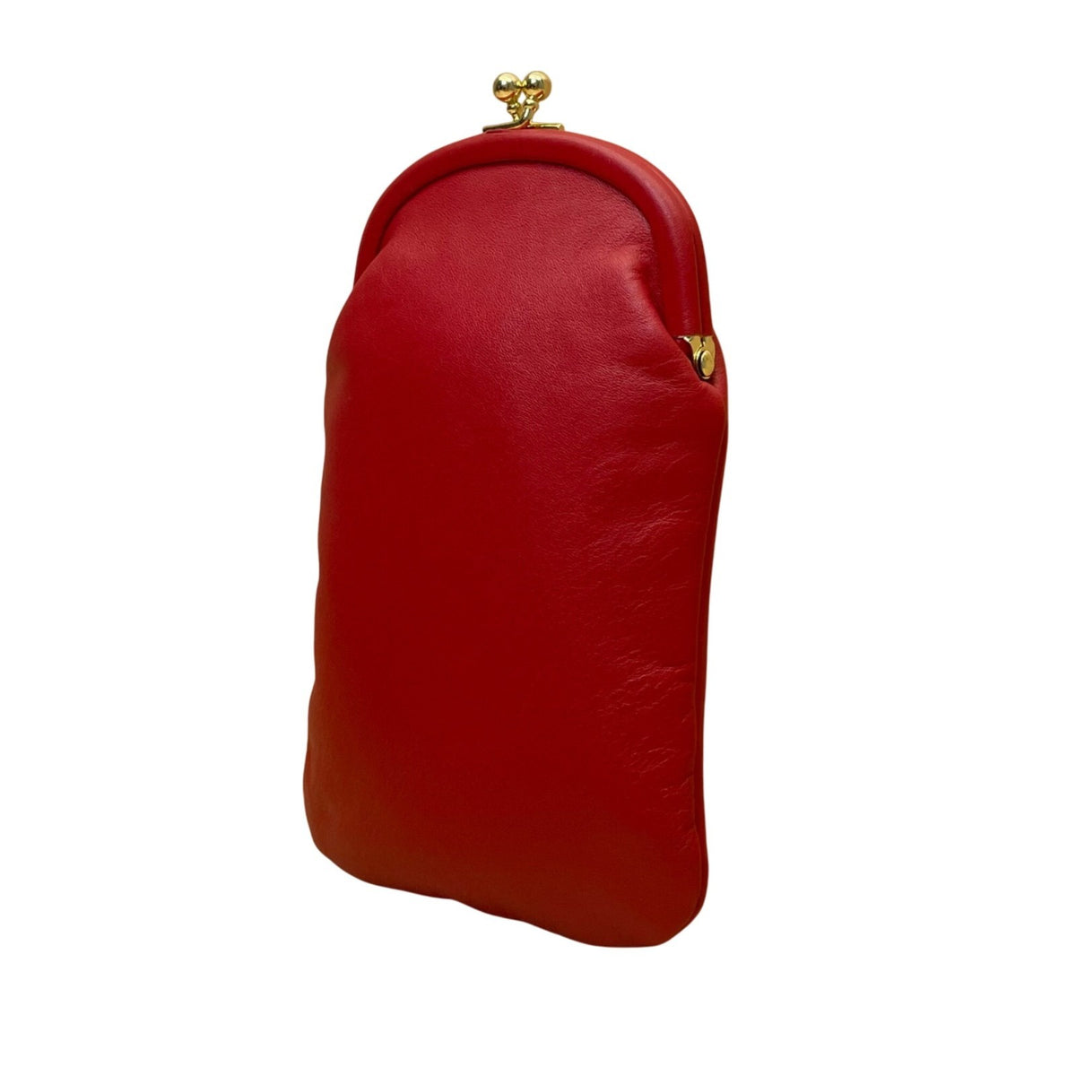 Budd Leather Women’s Red Leather Gold-Tone Clasp Closure Eyeglasses Purse