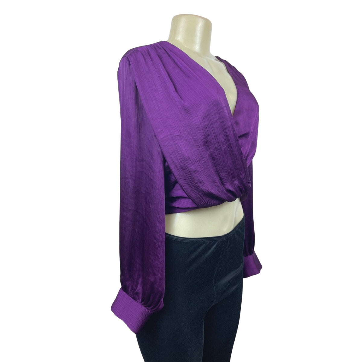Zara Women’s Purple Satin Knotted Surplice Top Blouse  Sz L