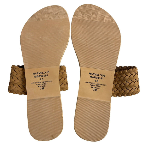 Steve Madden Women's Brown Woven Leather Strap Marvelous Flat Sandals Sz 9.5