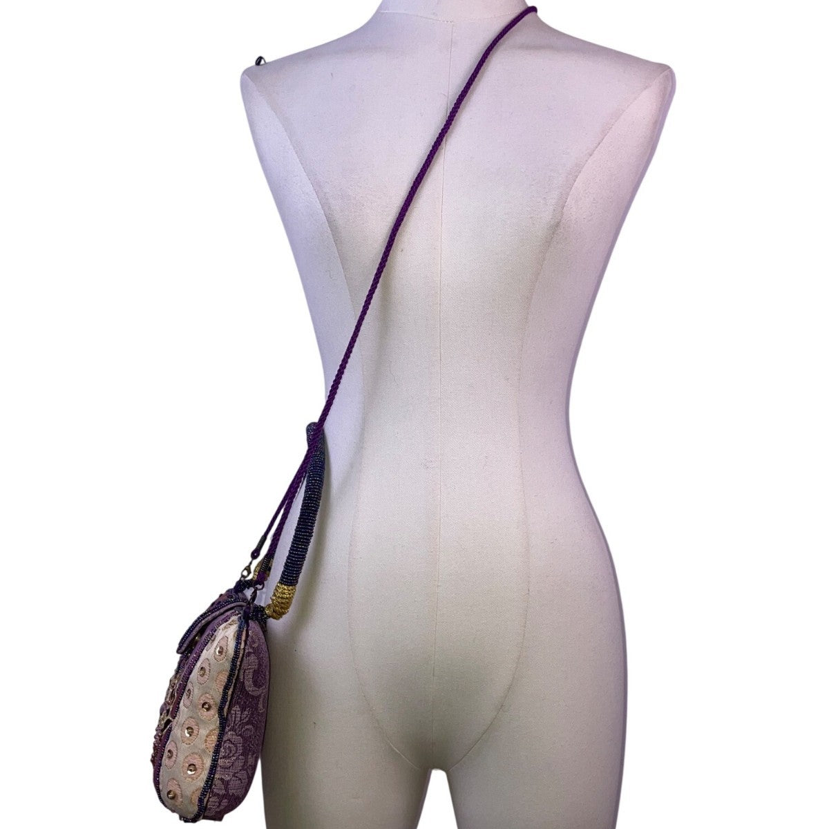 Bohemian Women’s Purple Patchwork Beaded Handbag With Embellished Details