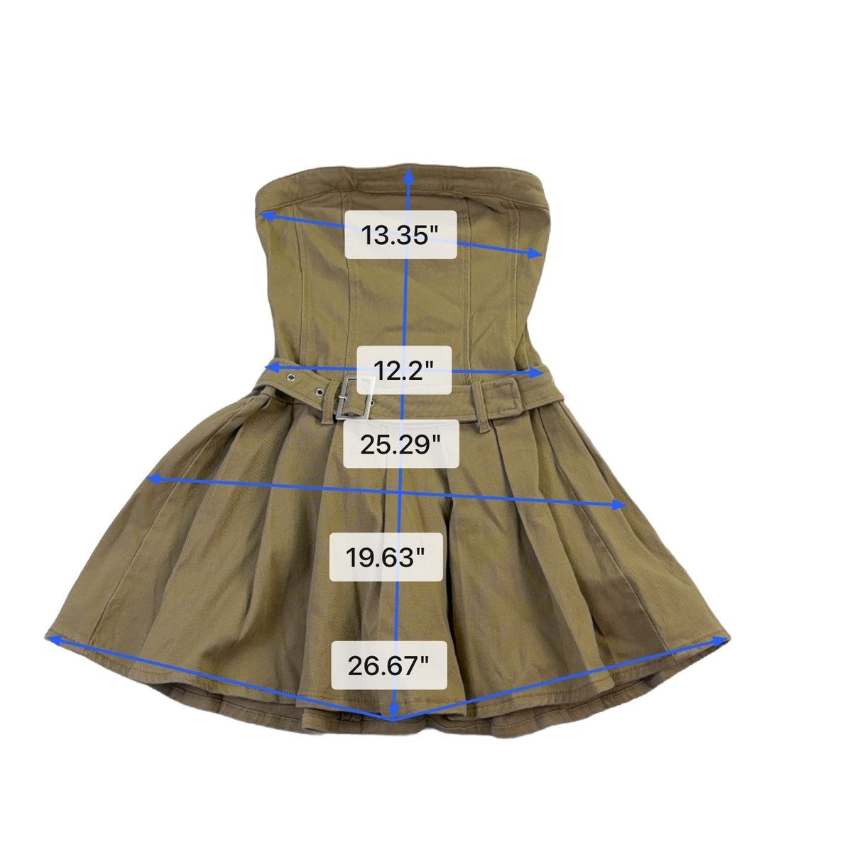 Francescas Womens Khaki Cotton Strapless Belted Dress Pleated Casual Chic Sz XS 