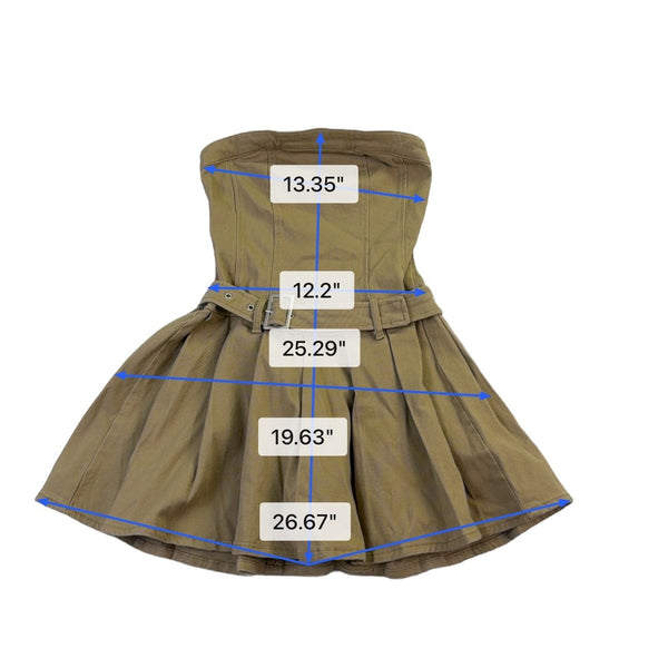 Francescas Womens Khaki Cotton Strapless Belted Dress Pleated Casual Chic Sz XS 
