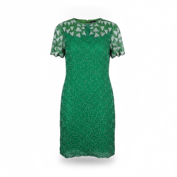 Royal Feelings Womens Green Silk Beaded Embellished Dress Rayon Lining Size M