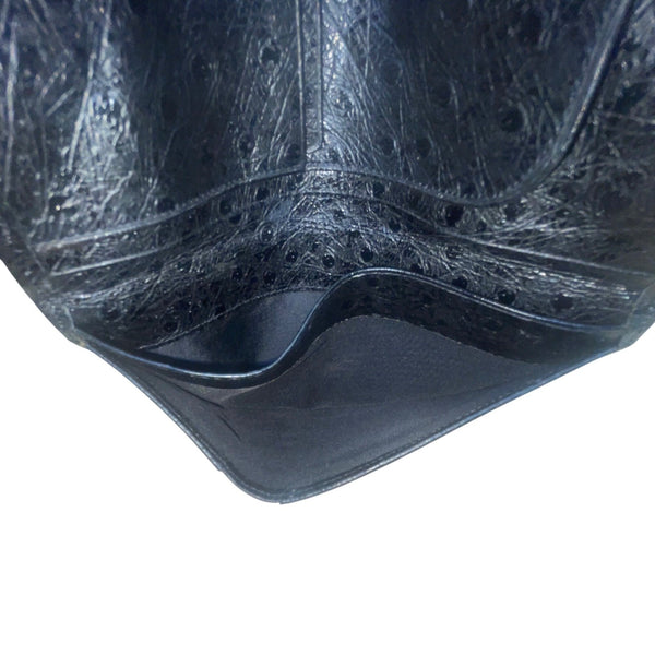 Ostrich Pigskin Black Bi-Fold Embossed Leather With Multiple Card Slots Wallet