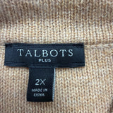 Talbots Womens Camel Nylon Wool Open Front Blazer Jacket With Pockets Size 2X