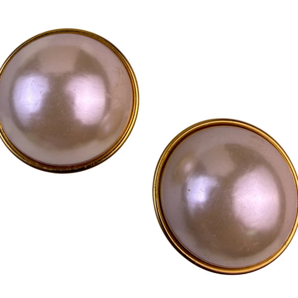 Kenneth Lane Womens Gold Tone Faux Pearl Clip-On Earrings Vintage Round Design