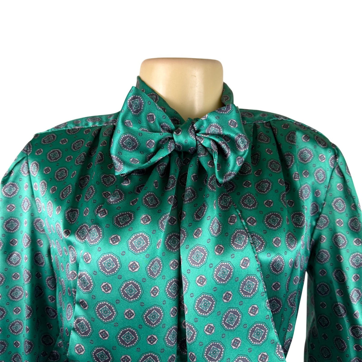 Oscar De La Renta Womens Green Bow Blouse Vintage Retro Style Top Sz 6