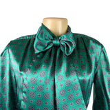 Oscar De La Renta Womens Green Bow Blouse Vintage Retro Style Top Sz 6