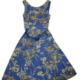 London Times Womens Blue Gold Floral Sleeveless Belted Midi Dress Size 10 - New
