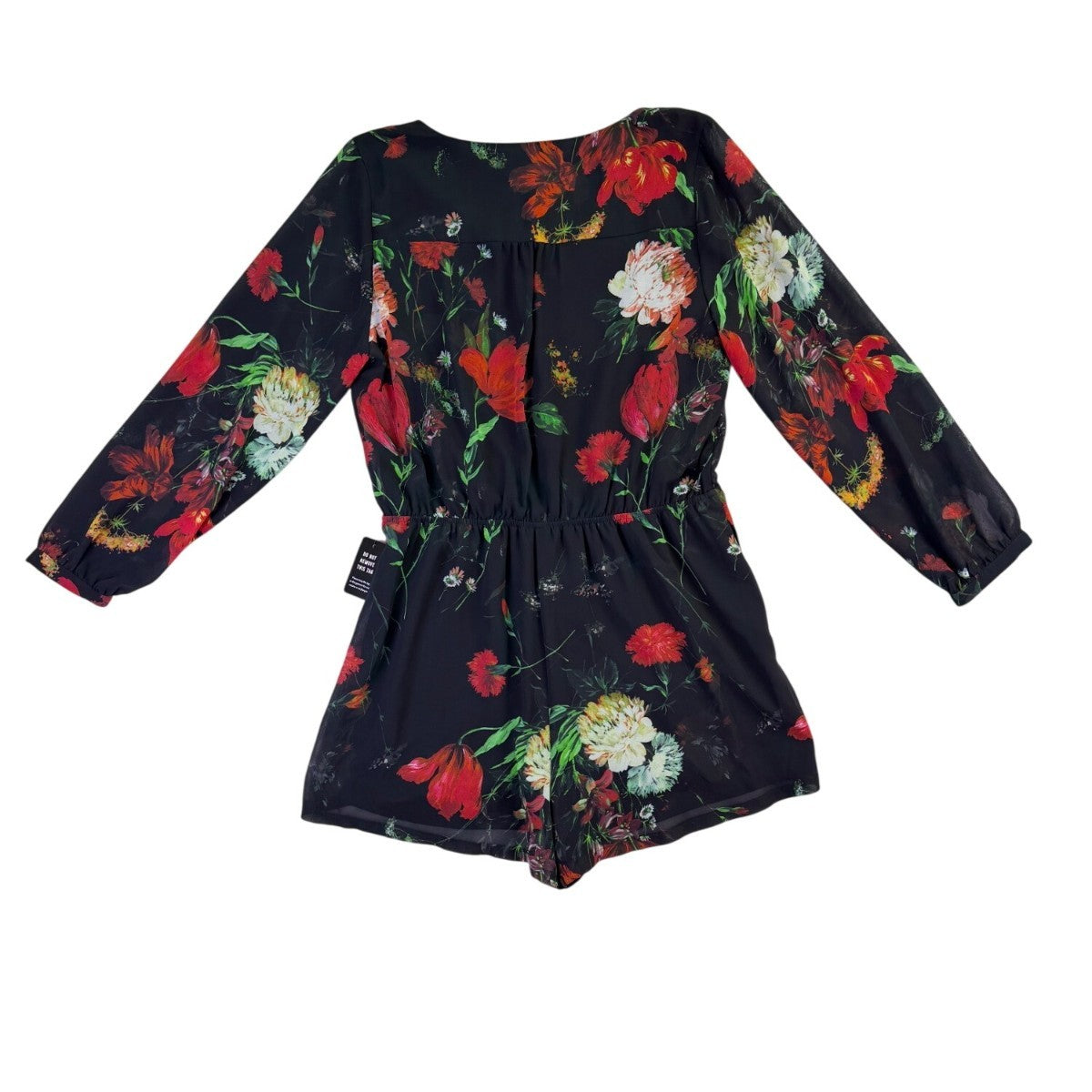 Express Womens Black Polyester Floral Long Sleeve Romper Machine Washable Size L