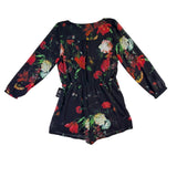 Express Womens Black Polyester Floral Long Sleeve Romper Machine Washable Size L