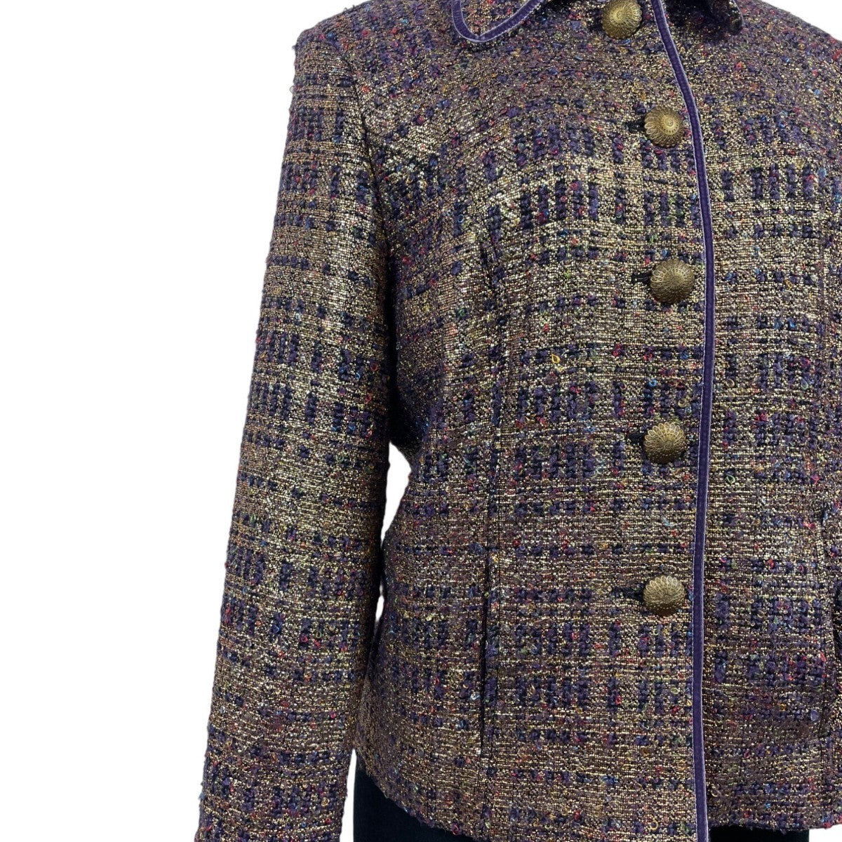 Vintage Draper’s & Damons Women’s Gold and Purple Tweed Blazer Coat Sz M