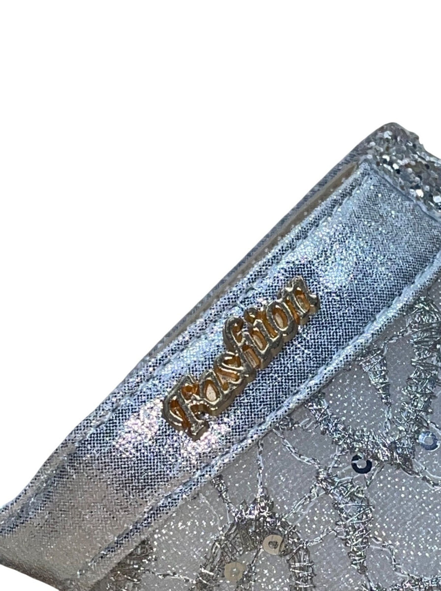 FashionShoes Women’s Silver Glitter Mesh Chic Slip-On Open-Toe Block Heel Sz 37