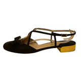 Salvatore Ferragamo Women’s Black Suede Bow Gold Accent Heel Sandals Size 10B
