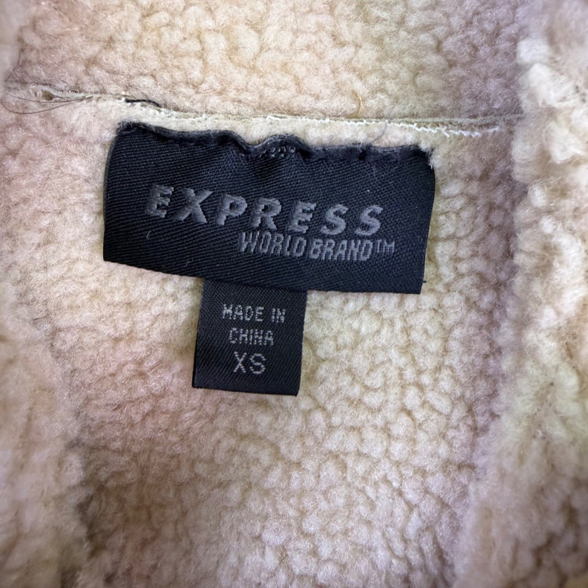 Express Womens Beige Faux Leather Sherpa Lined Zip-Up Vest Size XS
