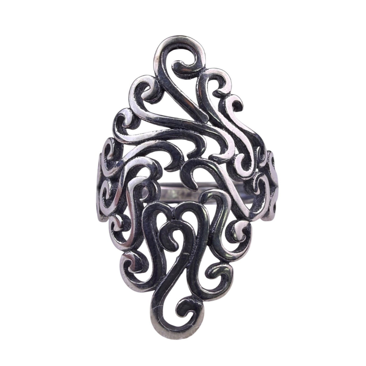 Sterling Silver Tone Adjustable Openwork Scroll Ring Womens S925 Jewelry Size 7