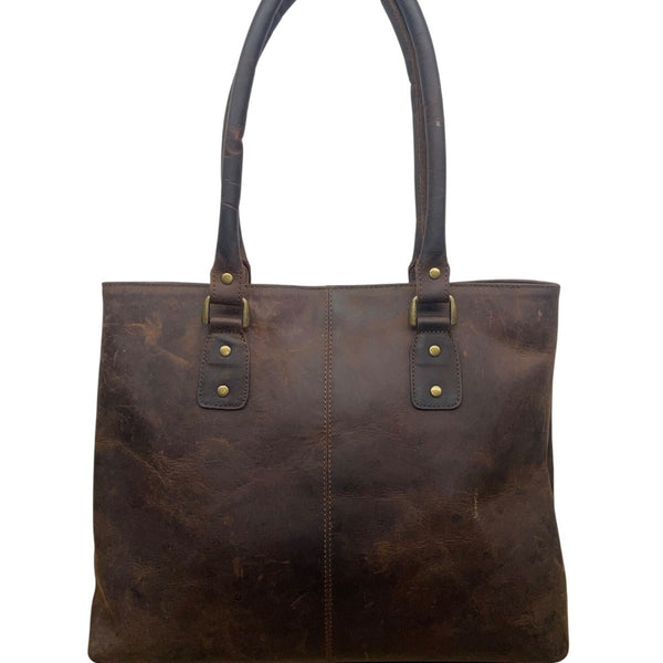 Serrv Women’s Brown Leather Timeless Design With Double Handles Tote Bag