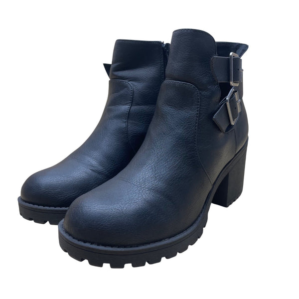 Dirty Laundry Women’s Black Leather Buckle Chunky Heel Ankle Booties Size 7M