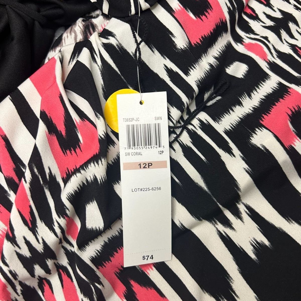 London Style Collection Womens Maxi Dress 12P Pink & Black Abstract Print Sleeve