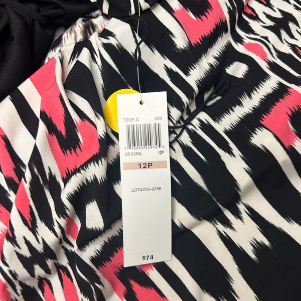 London Style Collection Womens Maxi Dress 12P Pink & Black Abstract Print Sleeve