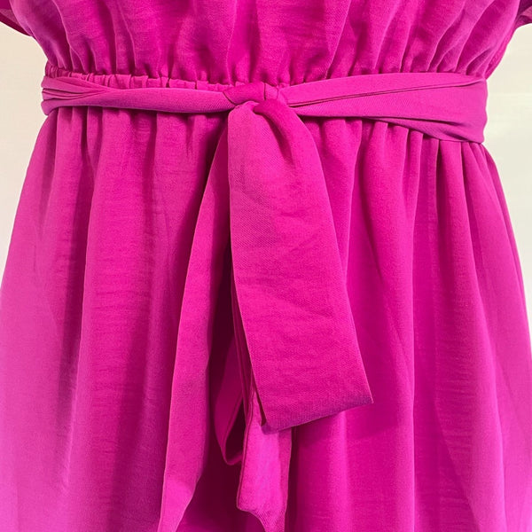 Banana Republic Fuchsia Flutter Sleeve Belted Dress Size 0 Lightweight Woven Fab
