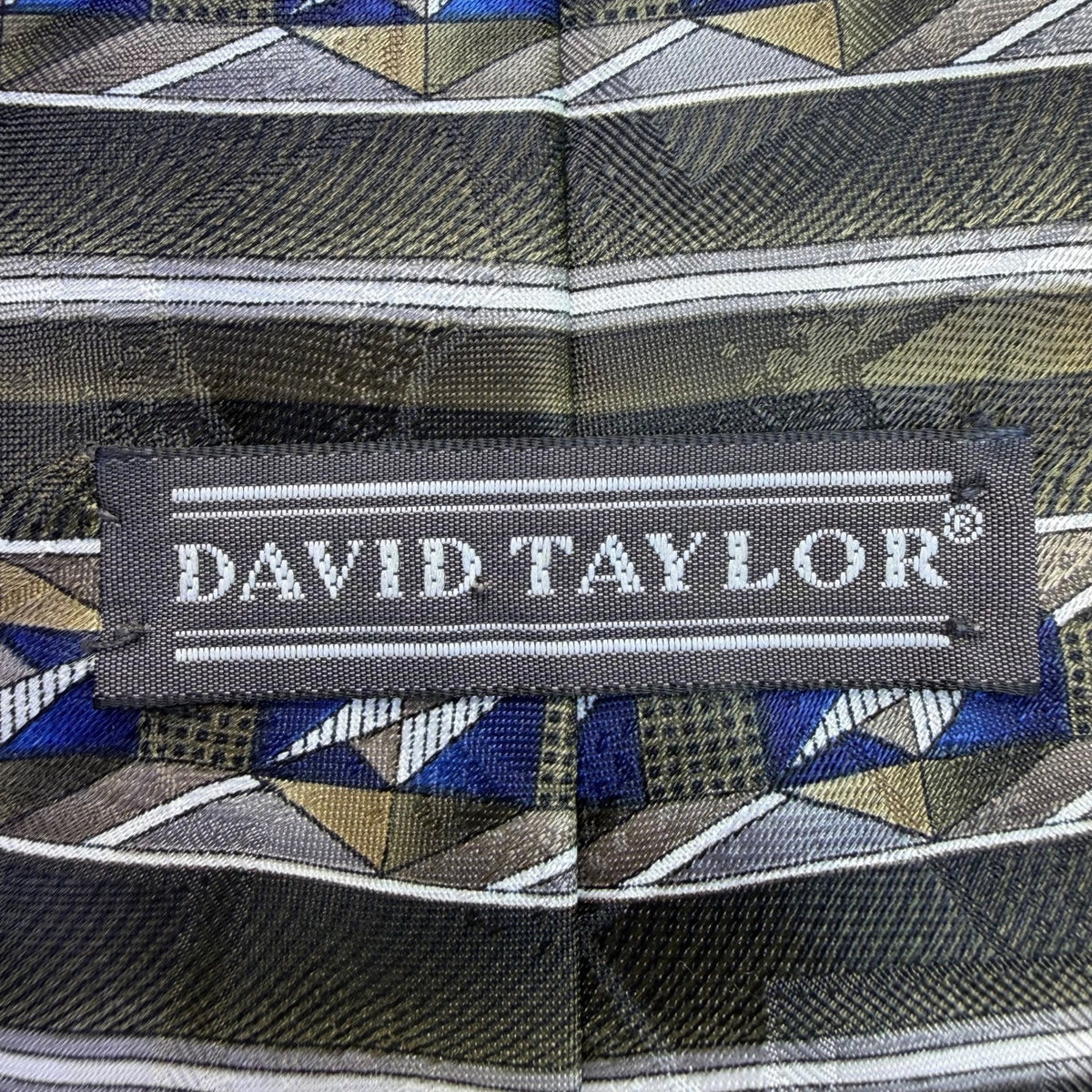 David Taylor Mens Geometric Patterned Blue & Gray Polyester Necktie