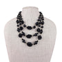 Vintage Multistrand Black Faceted Beaded Necklace Elegant Gold Tone Hook Closure